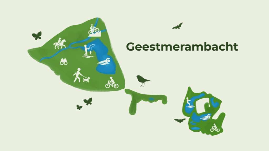 Illustratie omgeving Spaarnwoude met vele iconen ter illustratie van de activiteiten